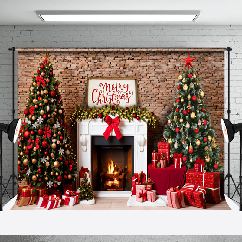 Aperturee - Aperturee Retro Brick Wall Fireplace Merry Christmas Backdrop