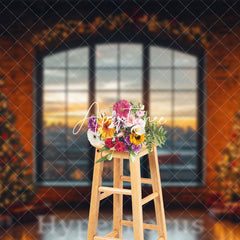 Aperturee - Aperturee Retro Brick Wall Window Xmas Tree Christmas Backdrop