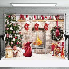 Aperturee - Aperturee Retro Bricks Fireplace Christmas Vibe Room Backdrop