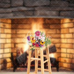 Aperturee - Aperturee Retro Bricks Fireplace Warm Vibe Christmas Backdrop