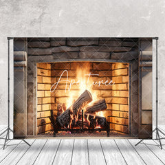 Aperturee - Aperturee Retro Bricks Fireplace Warm Vibe Christmas Backdrop