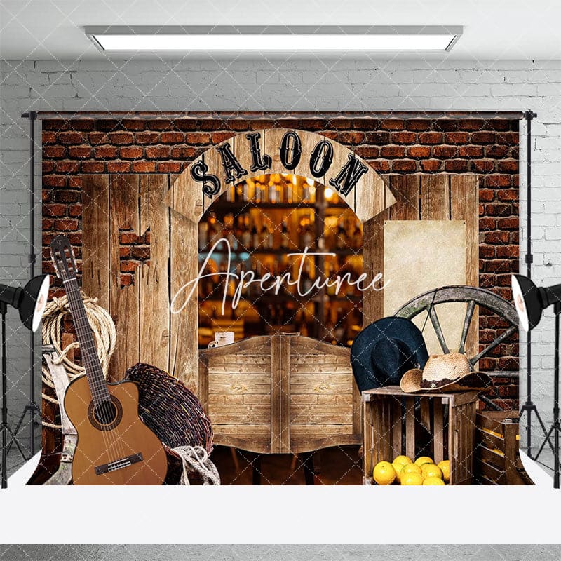 Aperturee - Aperturee Retro Bricks Saloon Cowboy Cake Smash Photo Backdrop