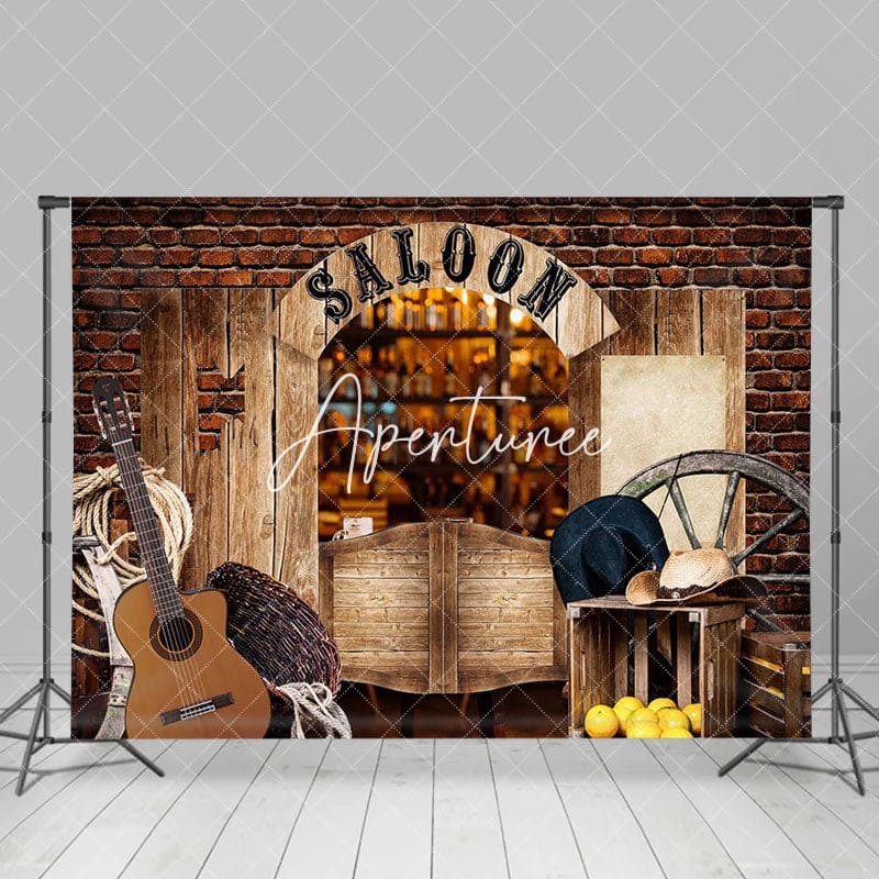 Aperturee - Aperturee Retro Bricks Saloon Cowboy Cake Smash Photo Backdrop