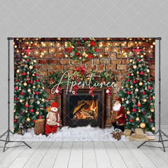 Aperturee - Aperturee Retro Bricks Wall Fireplace Trees Christmas Backdrop