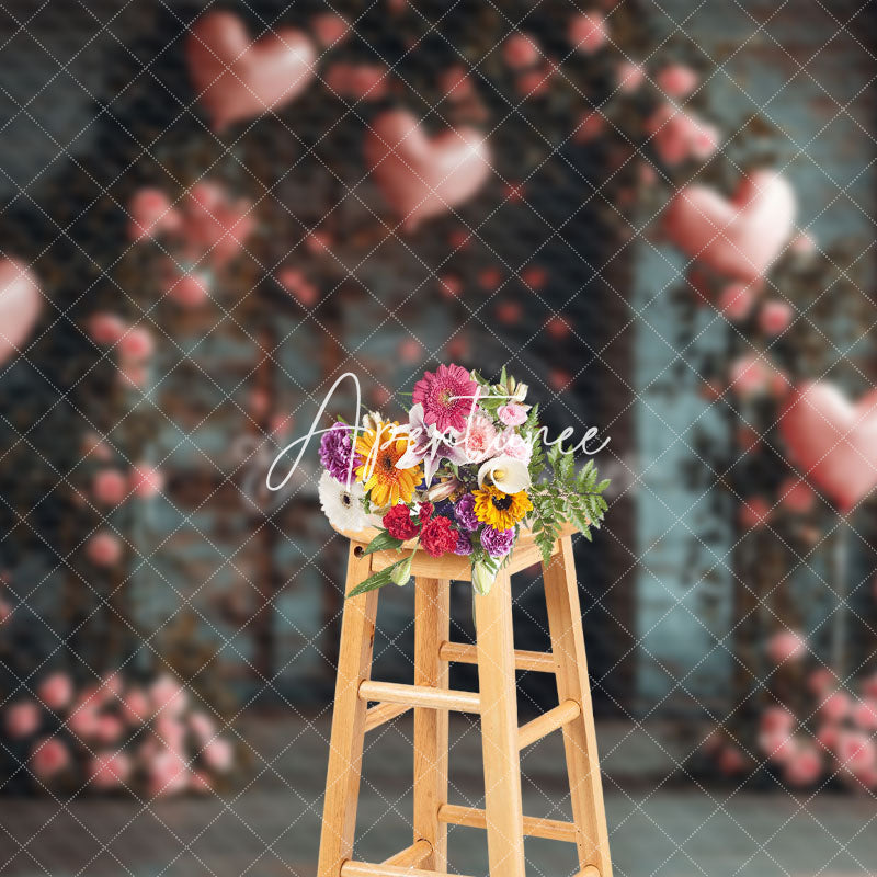 Aperturee - Aperturee Retro Bricks Wall Floral Arch Pink Balloon Backdrop