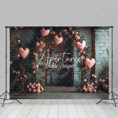 Aperturee - Aperturee Retro Bricks Wall Floral Arch Pink Balloon Backdrop