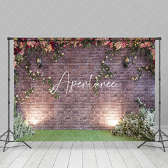 Aperturee - Aperturee Retro Bricks Wall Floral Greenery Spring Backdrop