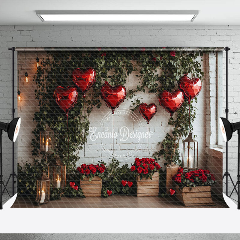 Aperturee - Aperturee Retro Bricks Wall Plant Rose Valentines Day Backdrop