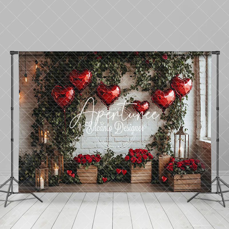 Aperturee - Aperturee Retro Bricks Wall Plant Rose Valentines Day Backdrop