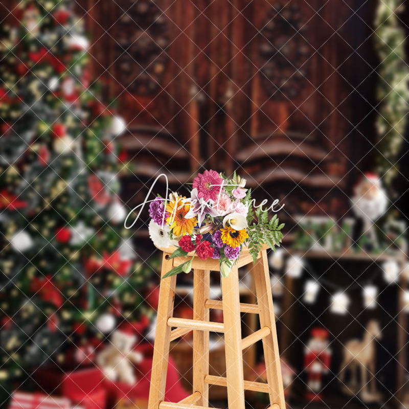 Aperturee - Aperturee Retro Brown Cabinet Xmas Tree Christmas Backdrop