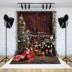 Aperturee - Aperturee Retro Brown Cabinet Xmas Tree Christmas Backdrop