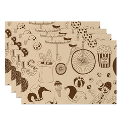 Aperturee - Aperturee Retro Brown Clown Circus Pattern Set Of 4 Placemats