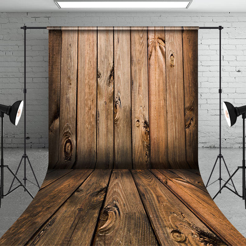 Aperturee - Aperturee Retro Brown Wood Grain Wall Floor Sweep Backdrop