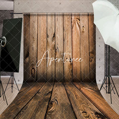 Aperturee - Aperturee Retro Brown Wood Grain Wall Floor Sweep Backdrop