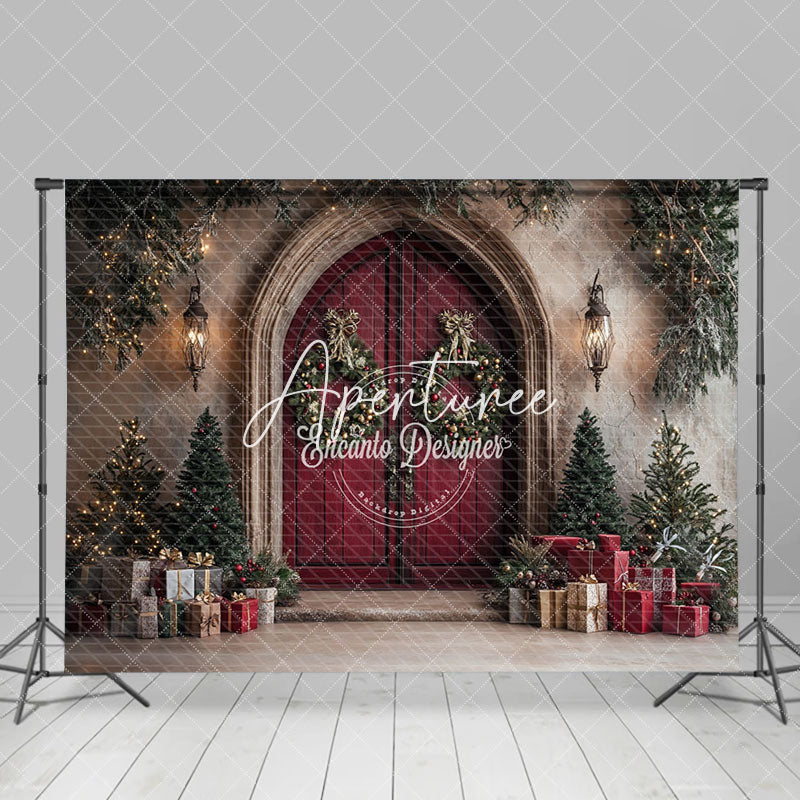 Aperturee - Aperturee Retro Classic Festive Tree Gifts Christmas Home Backdrop