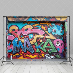 Aperturee - Aperturee Retro Colorful Monster Graffiti Wall Photo Backdrop