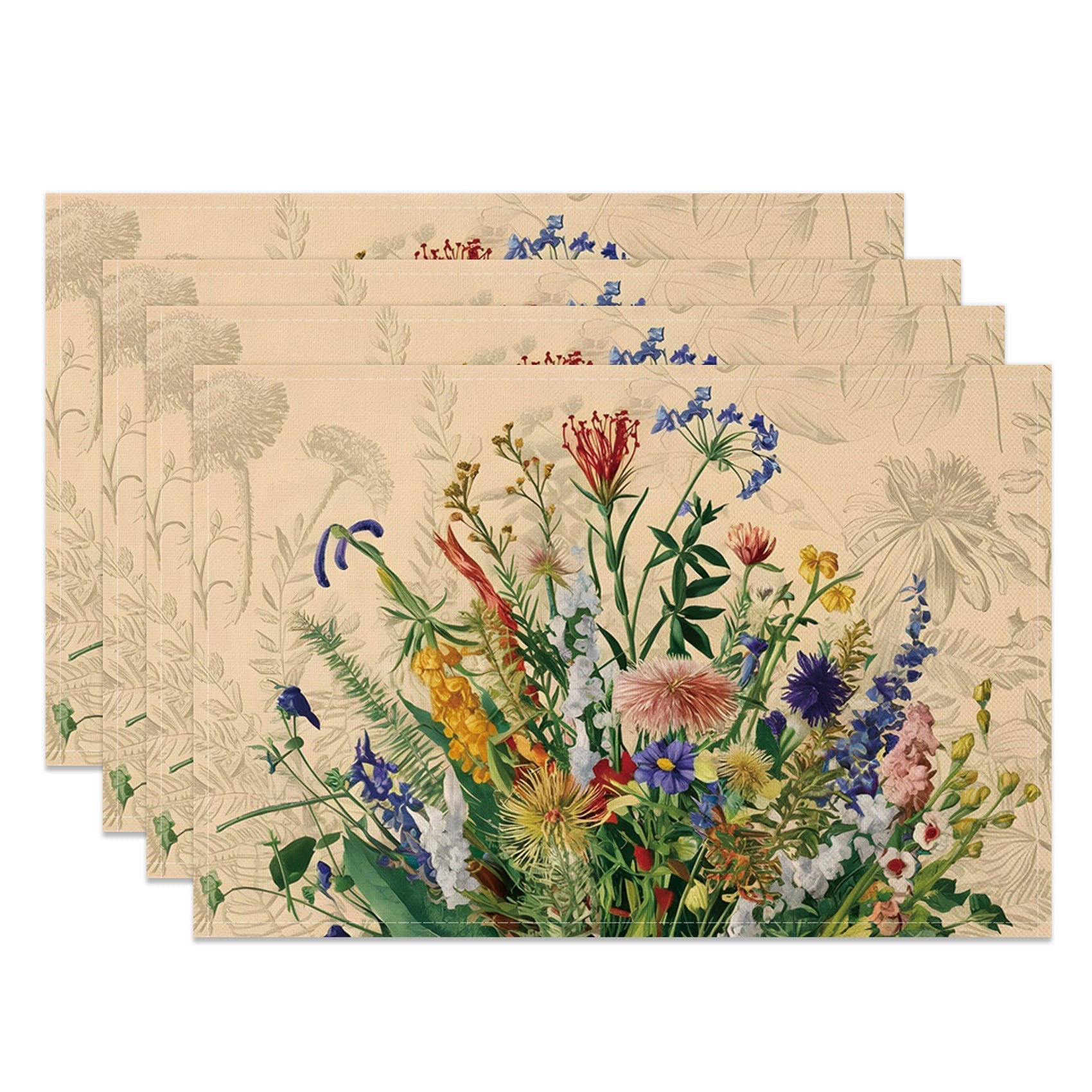 Aperturee - Aperturee Retro Colorful Wildflower Print Set Of 4 Placemats