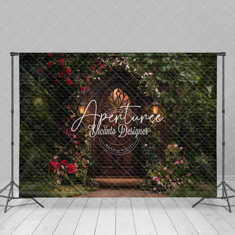 Aperturee - Aperturee Retro Door Green Natural Plant Floral Spring Backdrop