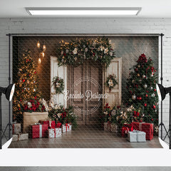 Aperturee - Aperturee Retro Door Trees Gifts Festive Christmas Backdrop