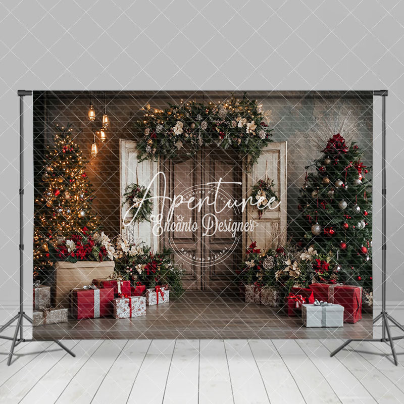 Aperturee - Aperturee Retro Door Trees Gifts Festive Christmas Backdrop