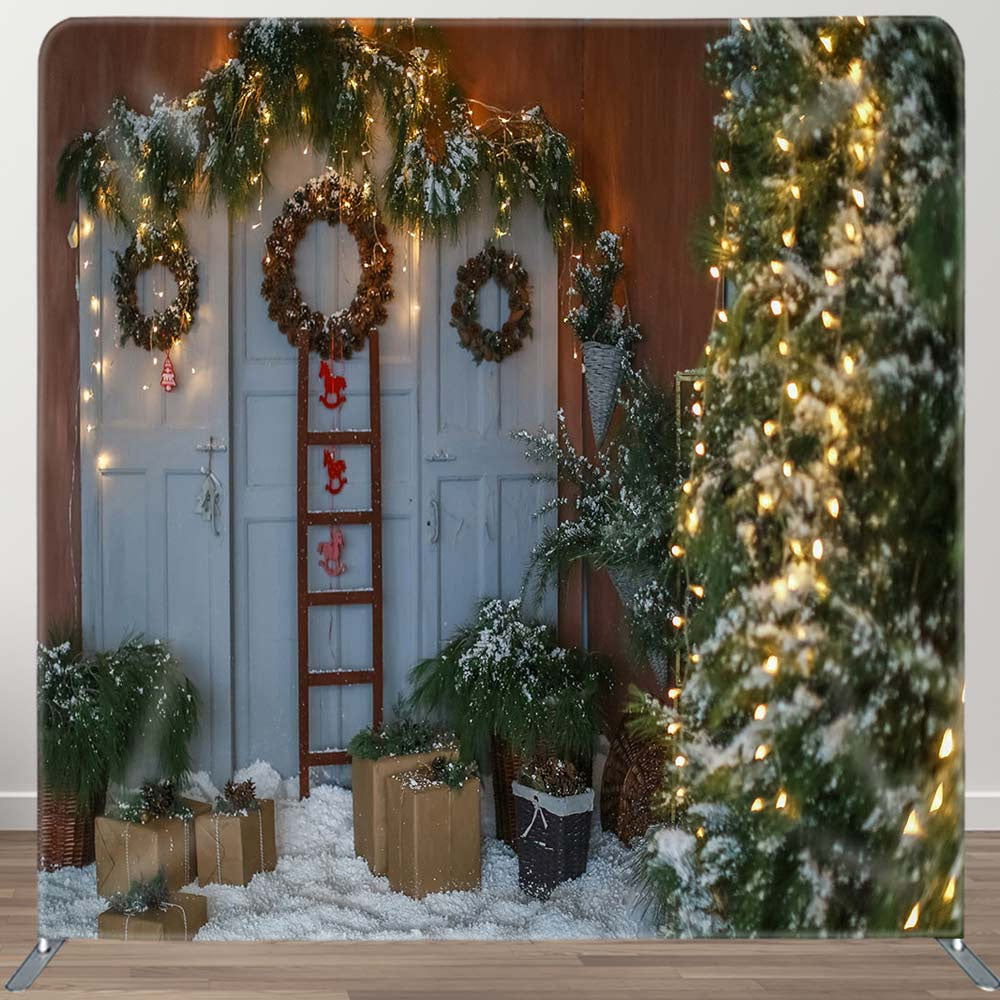 Aperturee - Aperturee Retro Door Xmas Tree Christmas Pillow Case Backdrop