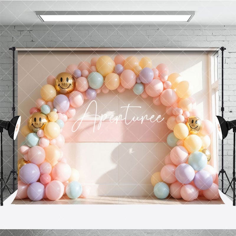 Aperturee - Aperturee Retro Emoji Balloons Garland Birthday Photo Backdrop