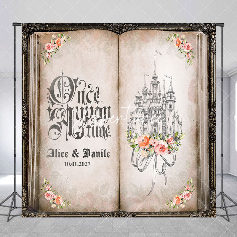 Aperturee - Aperturee Retro Fairy Story Book Custom Name Wedding Backdrop