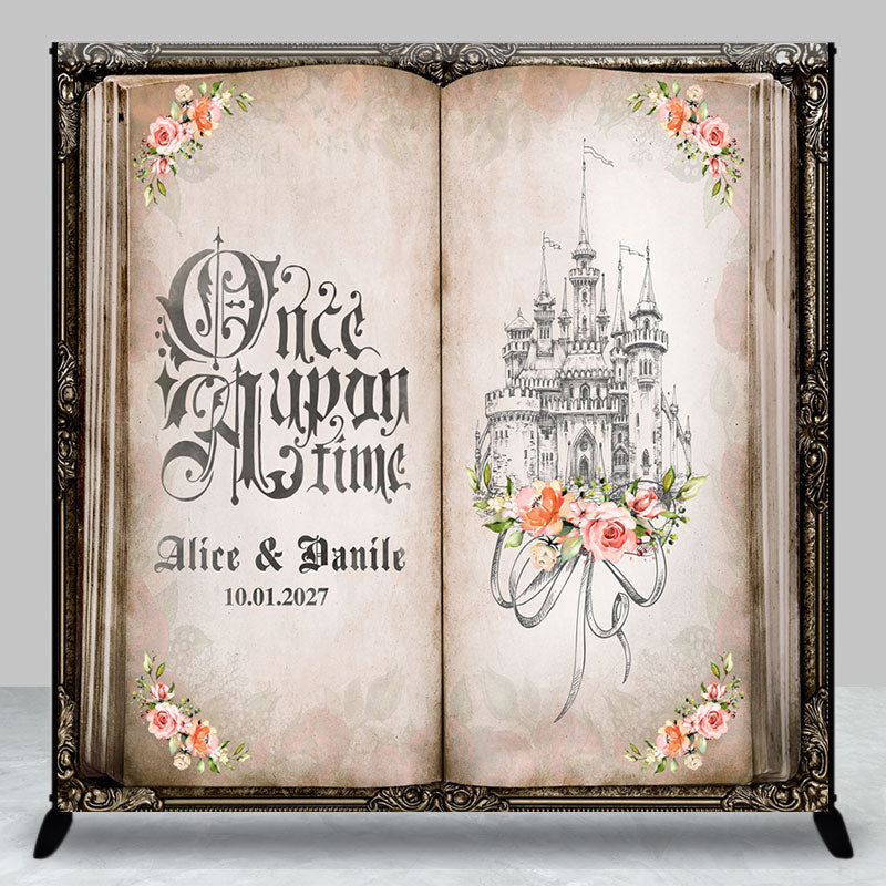 Aperturee - Aperturee Retro Fairy Story Book Custom Name Wedding Backdrop