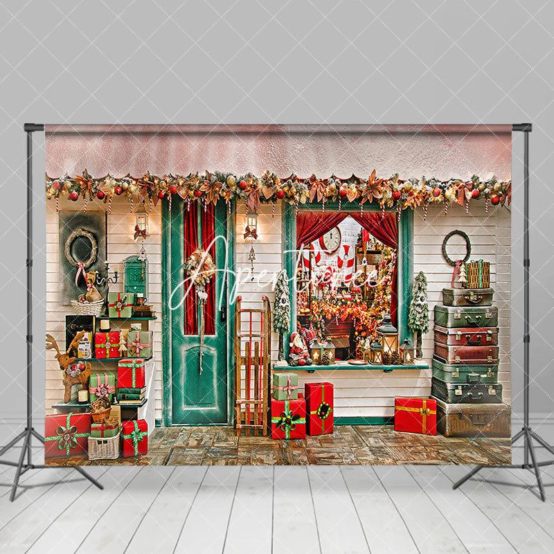 Aperturee - Aperturee Retro Festive Christmas Vibe Santa Workshop Backdrop