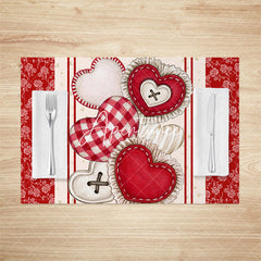 Aperturee - Aperturee Retro Floral Heart Valentines Day Set Of 4 Placemats