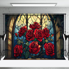 Aperturee - Aperturee Retro Glass Windows Red Rose Valentines Day Backdrop