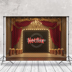 Aperturee - Aperturee Retro Gold Stage Red Curtain stage Photo Backdrop