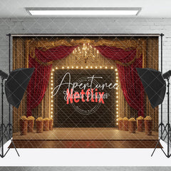 Aperturee - Aperturee Retro Gold Stage Red Curtain stage Photo Backdrop