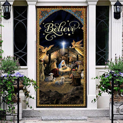 Aperturee - Aperturee Retro Gold Starry Night Believe Christmas Door Cover