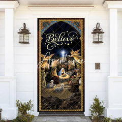 Aperturee - Aperturee Retro Gold Starry Night Believe Christmas Door Cover