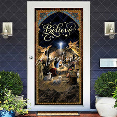 Aperturee - Aperturee Retro Gold Starry Night Believe Christmas Door Cover