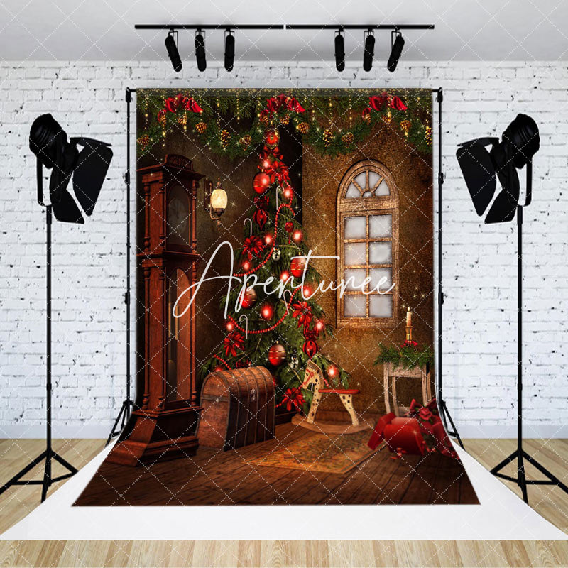 Aperturee - Aperturee Retro Grandfather Clock Xmas Tree Christmas Backdrop