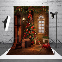 Aperturee - Aperturee Retro Grandfather Clock Xmas Tree Christmas Backdrop