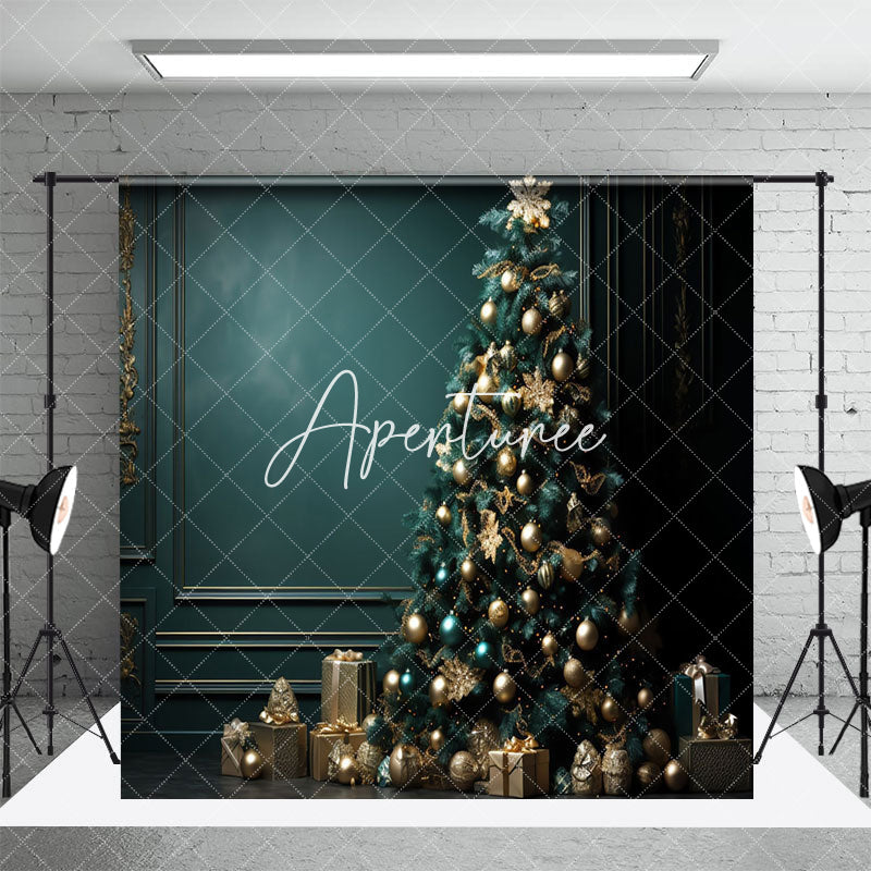 Aperturee - Aperturee Retro Green Kitchen Tree Christmas Room Set Backdrop