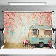 Aperturee - Aperturee Retro Green Motorhome Pink Floral Room Set Backdrop