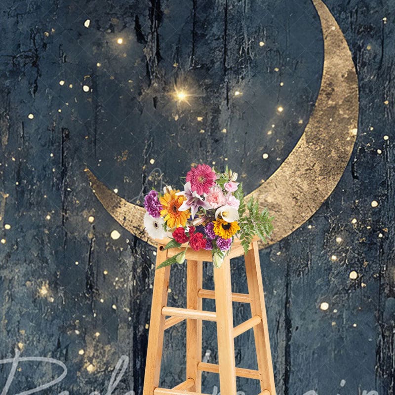 Aperturee - Aperturee Retro Grey Gold Mystical Moon Fine Art Photo Backdrop