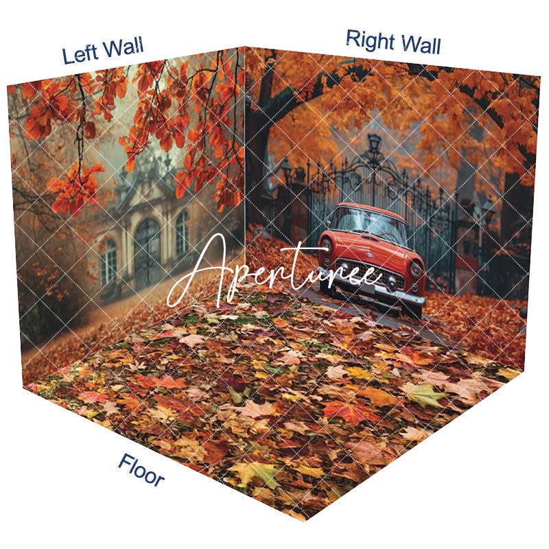 Aperturee - Aperturee Retro House Maple Forest Car Autumn Room Set Backdrop