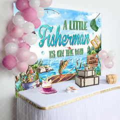 Aperturee - Aperturee Retro Lake Little Fisherman Baby Shower Backdrop