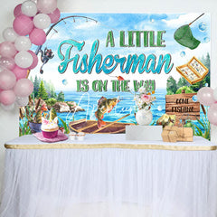 Aperturee - Aperturee Retro Lake Little Fisherman Baby Shower Backdrop