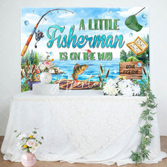 Aperturee - Aperturee Retro Lake Little Fisherman Baby Shower Backdrop