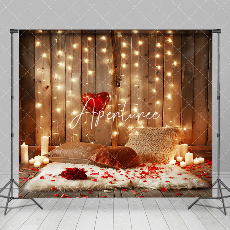 Aperturee - Aperturee Retro Lighted Wooden Romantic Valentines Day Backdrop