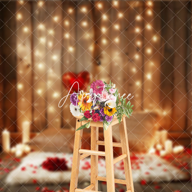 Aperturee - Aperturee Retro Lighted Wooden Romantic Valentines Day Backdrop