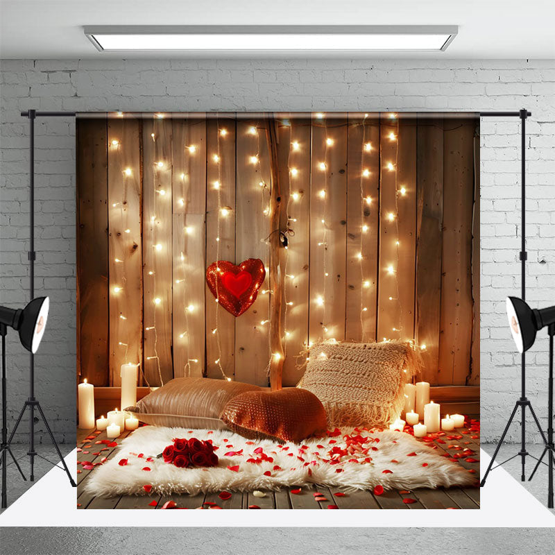 Aperturee - Aperturee Retro Lighted Wooden Romantic Valentines Day Backdrop