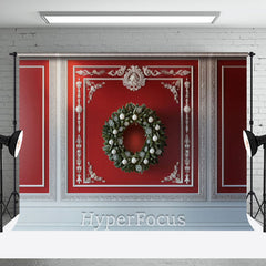 Aperturee - Aperturee Retro Luxury Red White Wall Wreath Christmas Backdrop