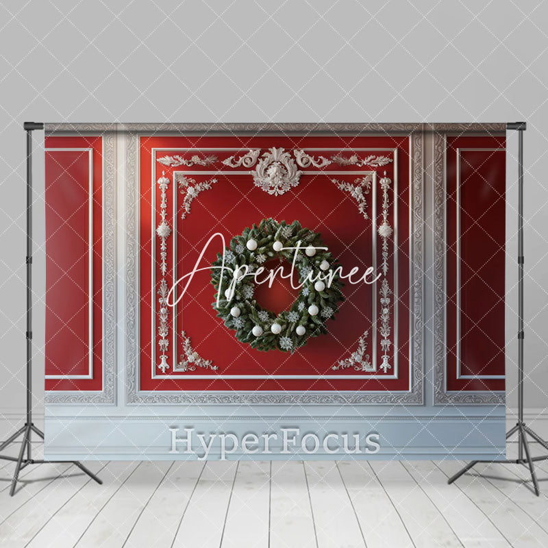 Aperturee - Aperturee Retro Luxury Red White Wall Wreath Christmas Backdrop